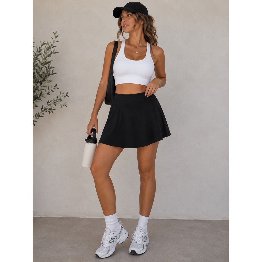 Athleta‎ All Day Skort Black Active Mini Skirt Built-in Shorts Size 10